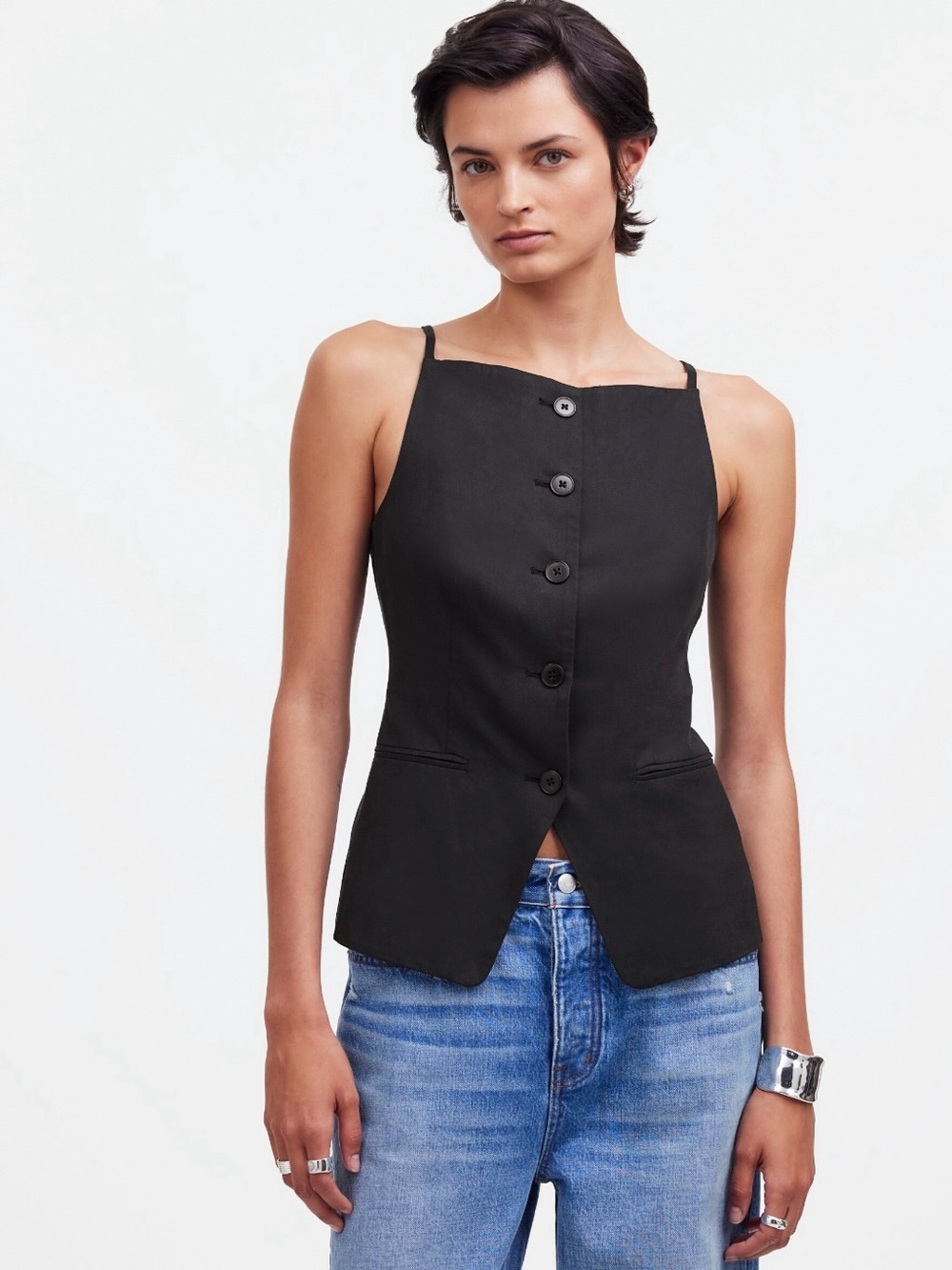 Madewell Black Button-Front Sleeveless Vest - Picture 2 of 3